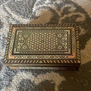 Ornate Inlaid vintage Syrian or Middle Eastern marquetry jewelry box
